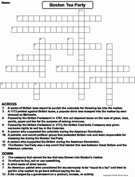 Boston Tea Party Worksheet Luxury Boston Tea Party Worksheet Crossword Puzzle by Science