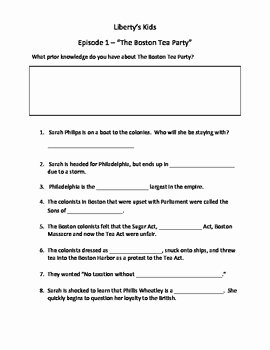 Boston Tea Party Worksheet Luxury Liberty S Kids Episode 1 Viewing Guide for &quot;the Boston Tea