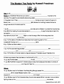 Boston Tea Party Worksheet New the Boston Tea Party by Russell Freedman Questions Mon