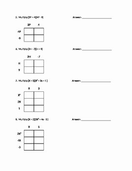 Box Method Multiplication Worksheet Beautiful Multiplying Binomials Using Box Method Worksheet or Quiz