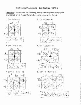 Box Method Multiplication Worksheet Elegant Multiplying Polynomials Box Method Notes Key by Brandi