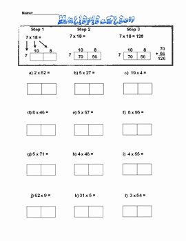 Box Method Multiplication Worksheet Lovely Box Method Multiplication Sheet 2x1 Digit by the Fours