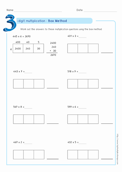 Box Method Multiplication Worksheet Luxury Box Method Multiplication 3 Digit Numbers Worksheets Pdf