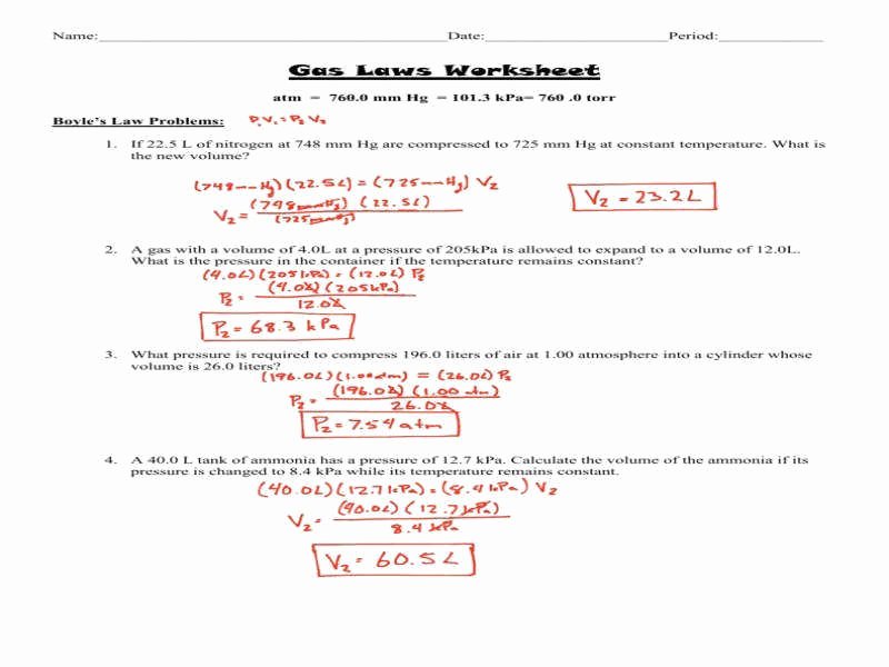 Boyle&amp;#039;s Law Worksheet Answer Key Beautiful Gas Laws Worksheet Answers