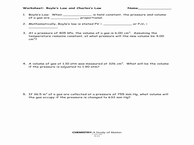Boyle&amp;#039;s Law Worksheet Answers Awesome Boyle S Law and Charles Law Worksheet Answer Key