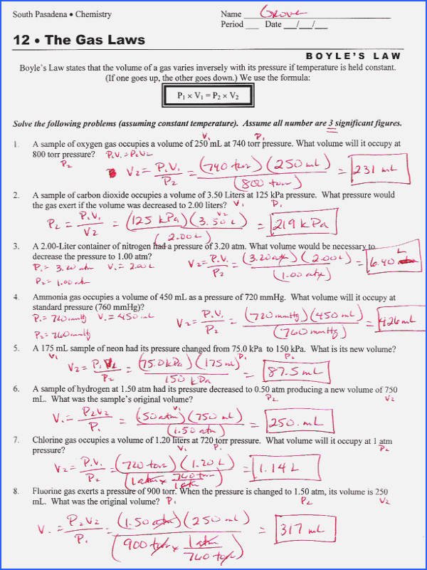 Boyle&amp;#039;s Law Worksheet Answers Elegant Charles Law Worksheet Answers Siteraven