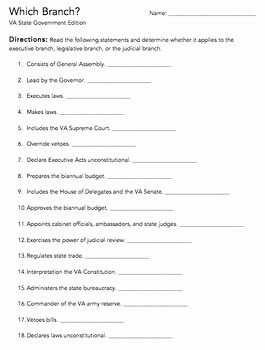 Branches Of Government Worksheet Awesome which Branch Worksheet Va State Government Edition