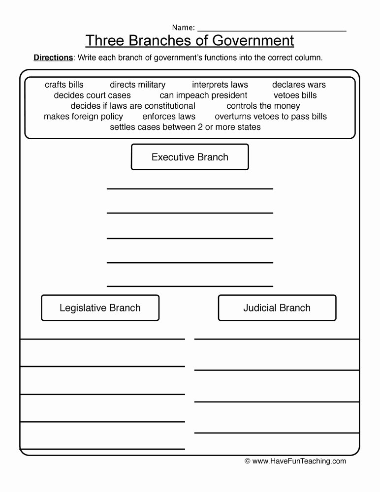 Branches Of Government Worksheet Elegant Three Branches Of Government Worksheet