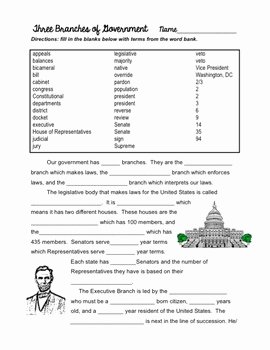 Branches Of Government Worksheet Fresh Three Branches Of Government Worksheet by Civics Teacher