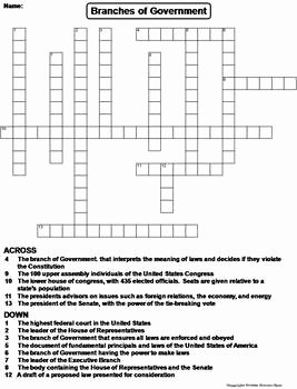 Branches Of Government Worksheet Lovely Branches Of Government Worksheet Crossword Puzzle by