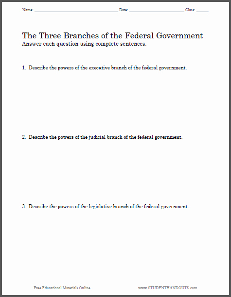 Branches Of Government Worksheet Pdf Awesome Three Branches Of Government Essay Questions