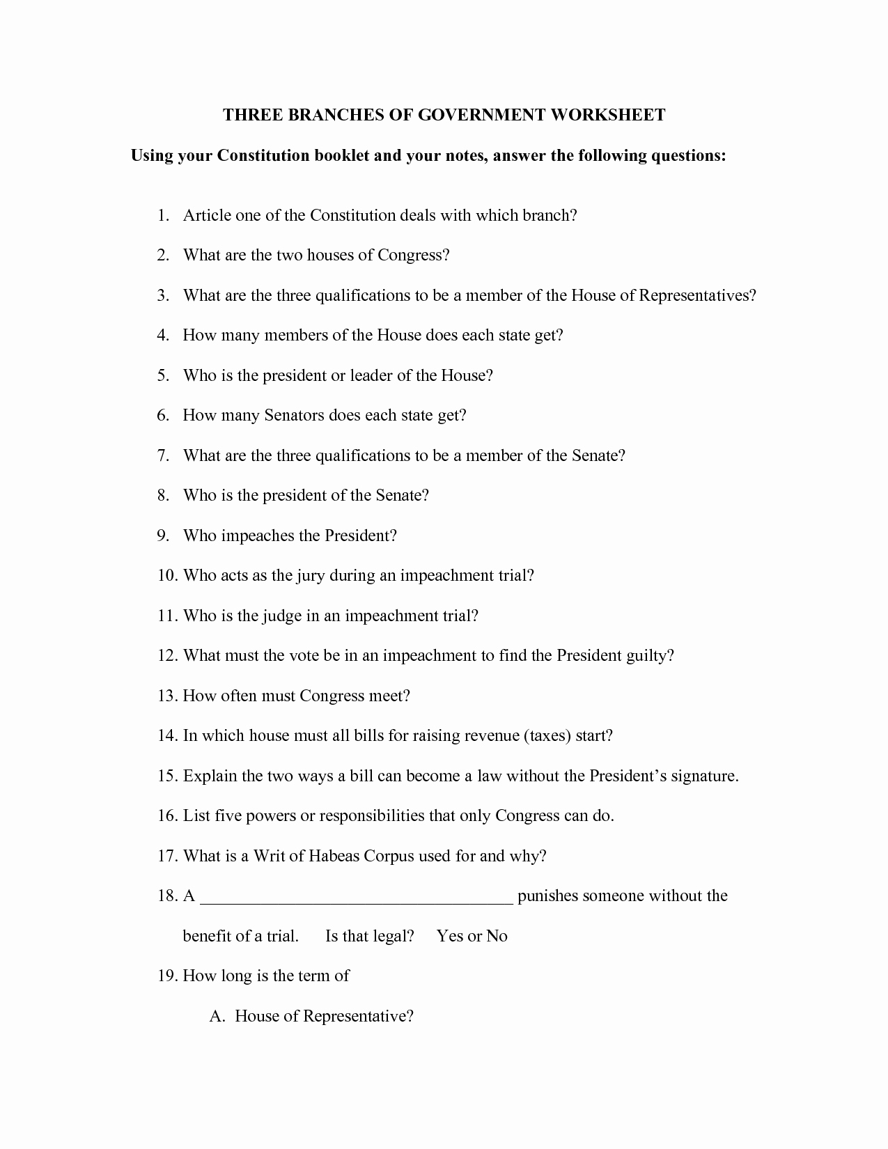 Branches Of Government Worksheet Pdf Inspirational 12 Best Of Worksheets About Branches Government