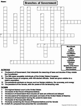 Branches Of Government Worksheet Pdf Luxury Branches Of Government Worksheet Crossword Puzzle by