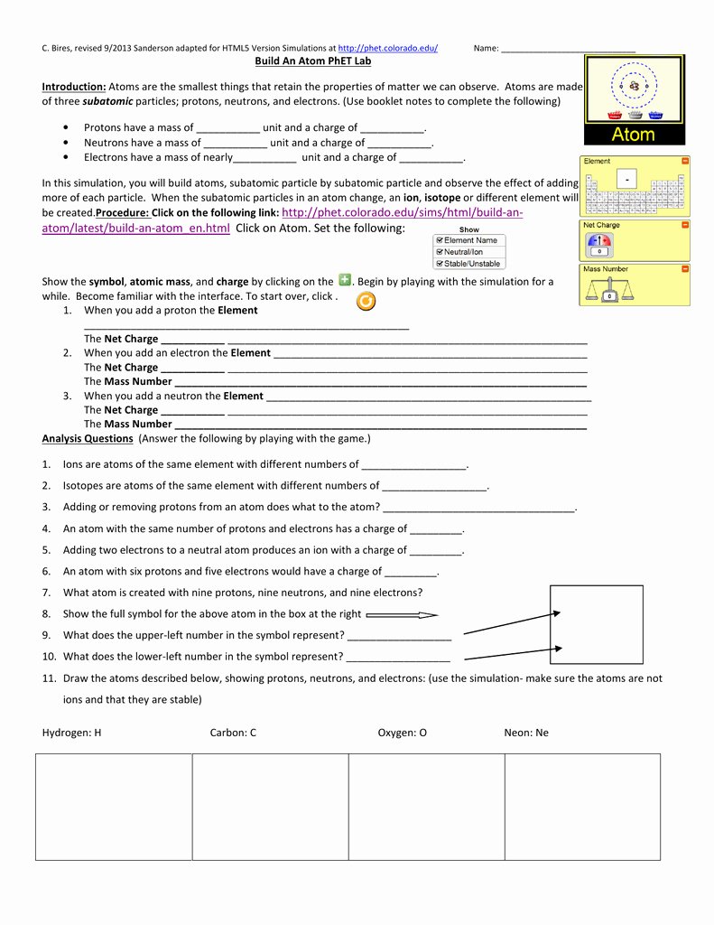 Build An atom Worksheet Answers New Build An atom Simulation Worksheet Answers – Db Excel