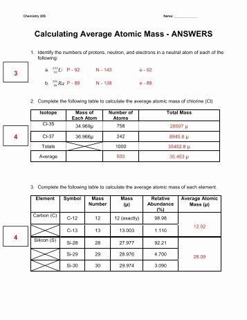 Calculating Average atomic Mass Worksheet Elegant isotope Practice Element atomic Number Mass Number Protons