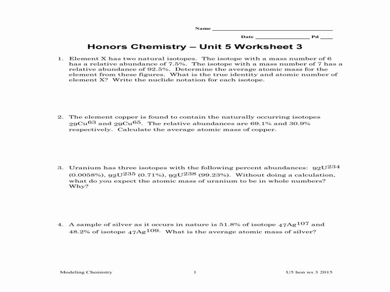 Average Atomic Mass Worksheet Answers