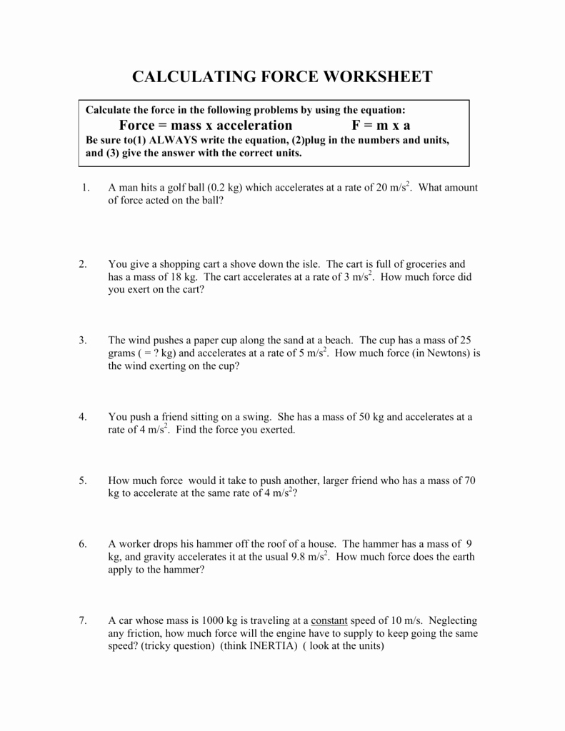 Calculating force Worksheet Answers Best Of Calculating force Worksheet
