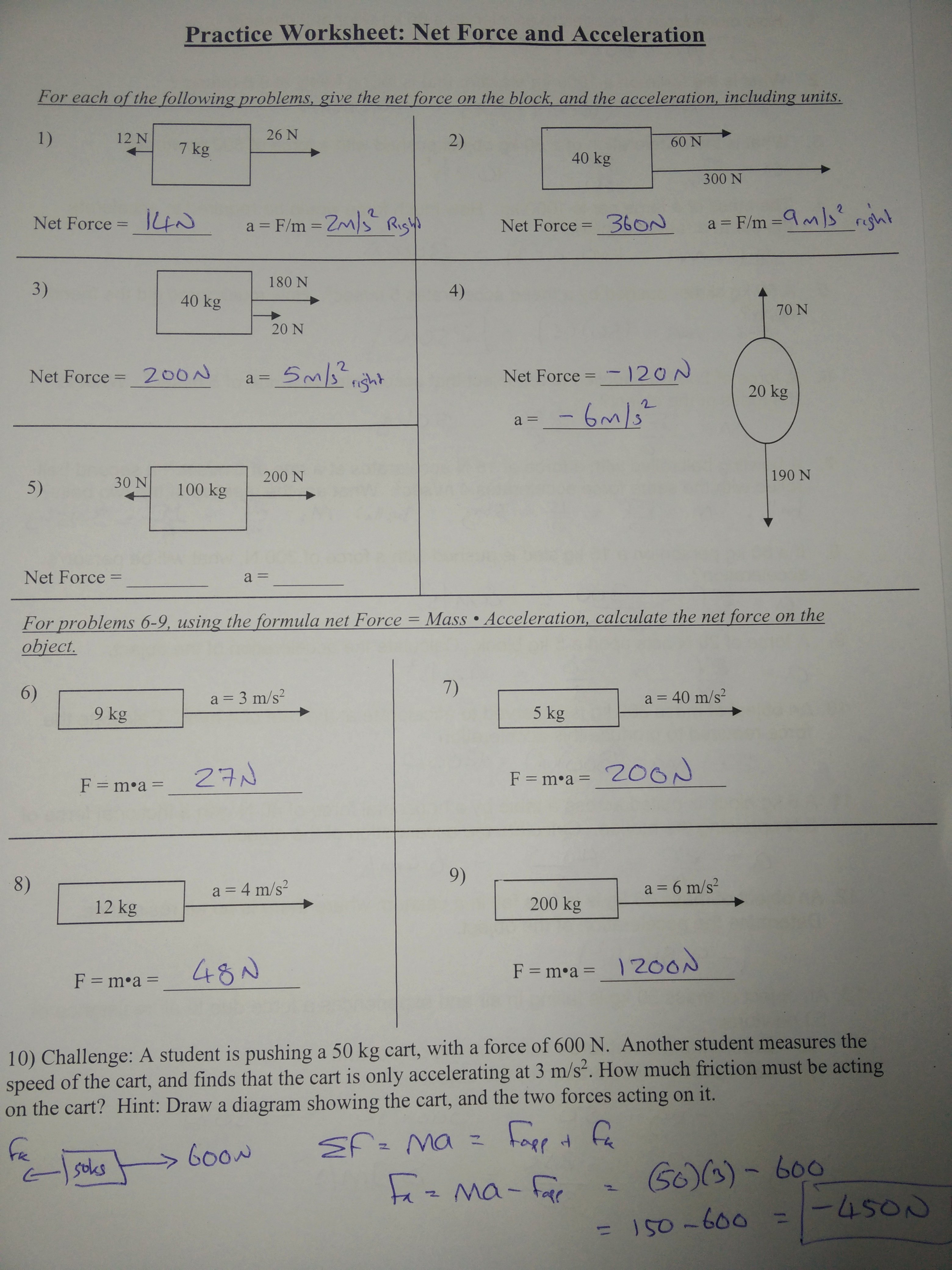 Calculating force Worksheet Answers Elegant M4