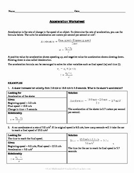 Calculating force Worksheet Answers Lovely force and Motion Calculating Acceleration