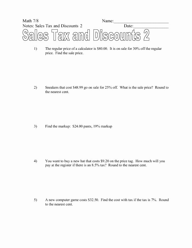 Calculating Sales Tax Worksheet Unique Sales Tax and Discount Worksheet Answer Key the Best