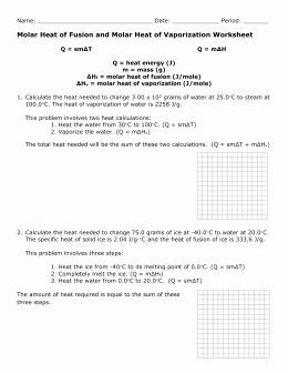 Calculating Specific Heat Worksheet Lovely 10 Heat Of Fusion and Vaporization— Worksheet 2