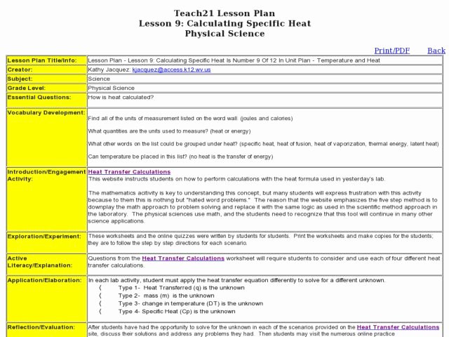 Calculating Specific Heat Worksheet Luxury Calculating Specific Heat Lesson Plan for 9th 12th Grade