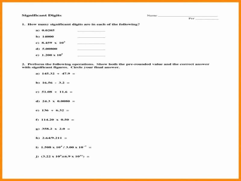 50 Calculations Using Significant Figures Worksheet
