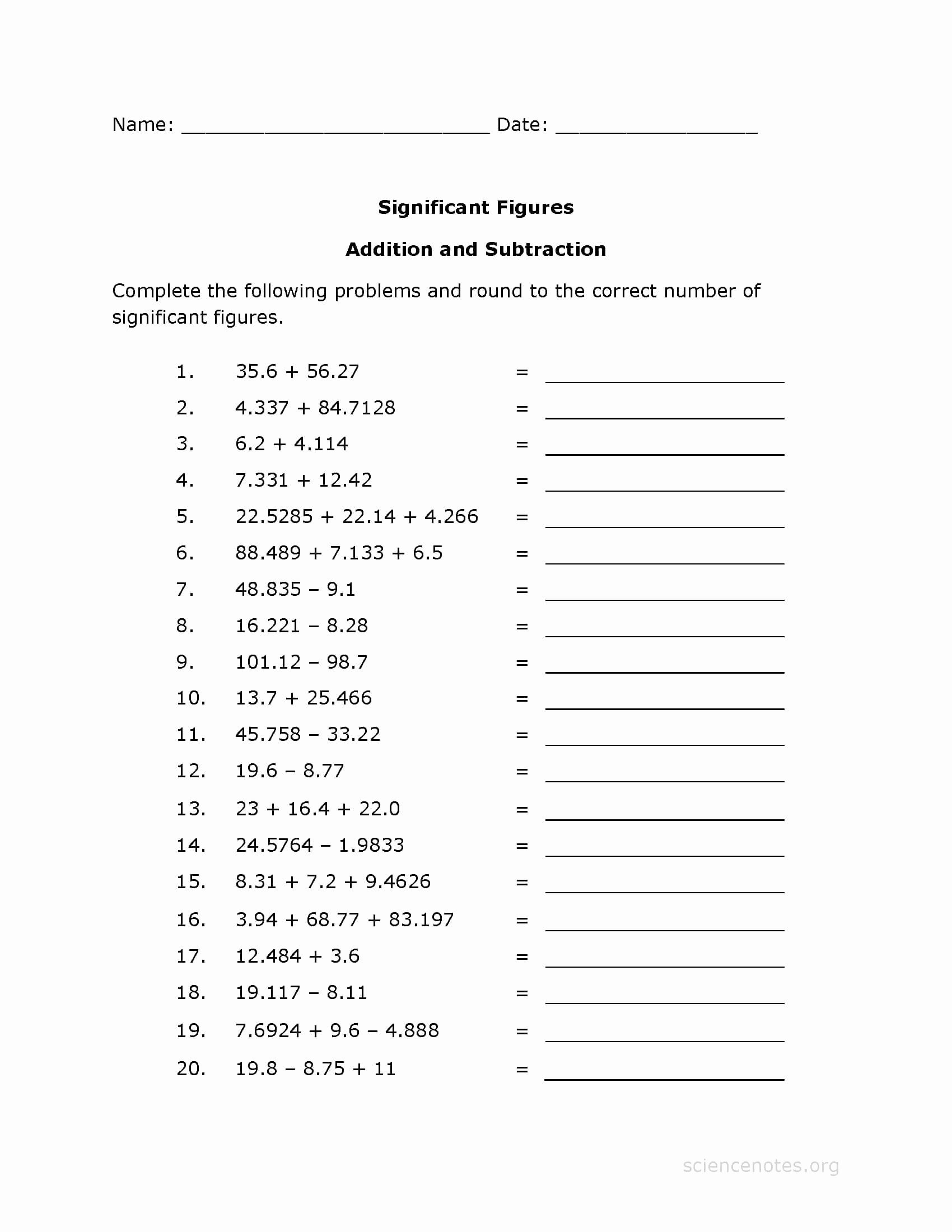 Calculations Using Significant Figures Worksheet Best Of Significant Figures Worksheet Pdf Addition Practice