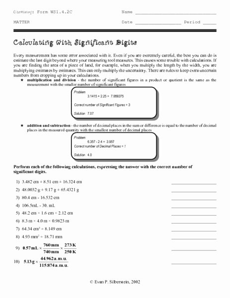 Calculations Using Significant Figures Worksheet Elegant Significant Figures Calculations Practice Worksheet