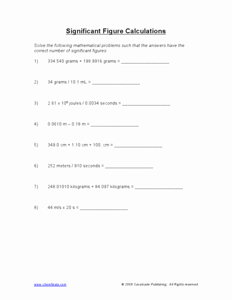 Calculations Using Significant Figures Worksheet Inspirational Significant Figure Calculations Worksheet for 9th 12th
