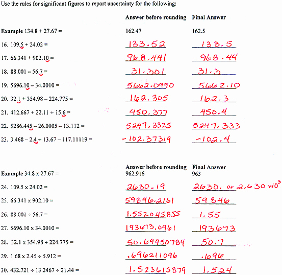 50 Calculations Using Significant Figures Worksheet