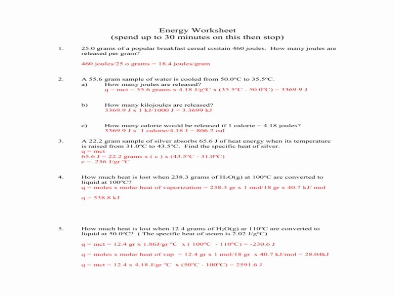 Calorimetry Worksheet Answer Key Best Of Calorimetry Worksheet Answers Free Printable Worksheets