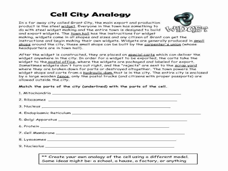 Cell City Analogy Worksheet Answers Best Of Cell City Analogy Worksheet