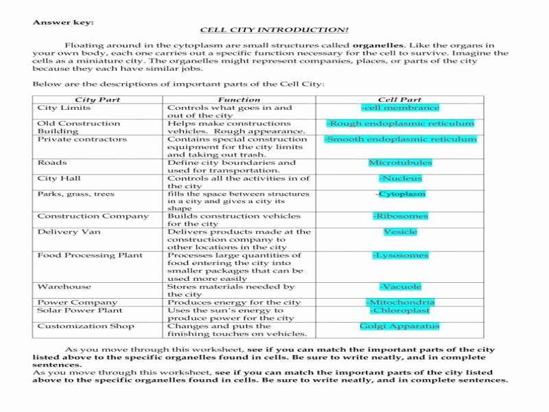 Cell City Analogy Worksheet Answers Elegant Cell City Analogy Worksheet