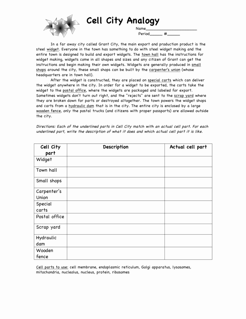 Cell City Analogy Worksheet Luxury Cell City Analogy Worksheet Wid Answer Key