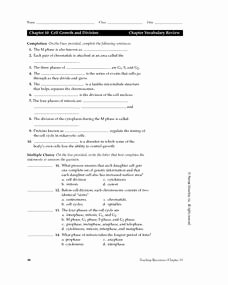 Cell Division Worksheet Answers Fresh Cell Growth and Division 9th Grade Worksheet