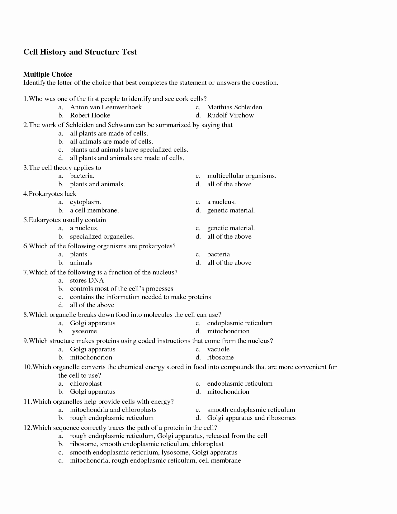 Cell organelles Worksheet Answer Key Best Of 14 Best Of Cell Structure and Function Worksheet