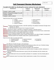 Cell Transport Review Worksheet Answers Fresh Cell Transport Review Worksheet Answers Cell Transport
