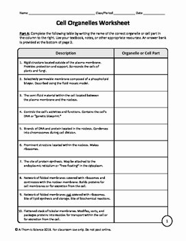 Cells and organelles Worksheet Best Of Cell organelles Worksheet by A Thom Ic Science