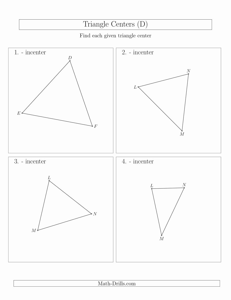 Centers Of Triangles Worksheet Unique Contructing Incenters for Acute Triangles D