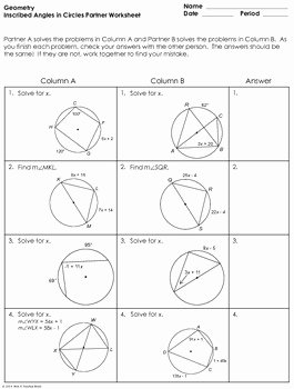 Inscribed Angles in Circles Partner Worksheet