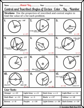 Central and Inscribed Angle Worksheet Inspirational Circles Central and Inscribed Angles Color by Number