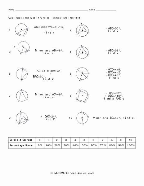 Central and Inscribed Angle Worksheet Unique Quiz Angles and Arcs In Circles Central and Inscribed