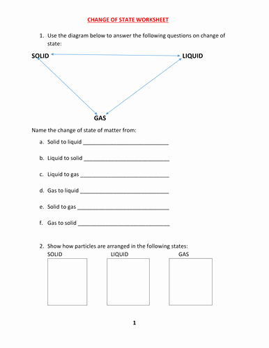 Change In Matter Worksheet Elegant Change Of State Of Matter Worksheet with Answers by