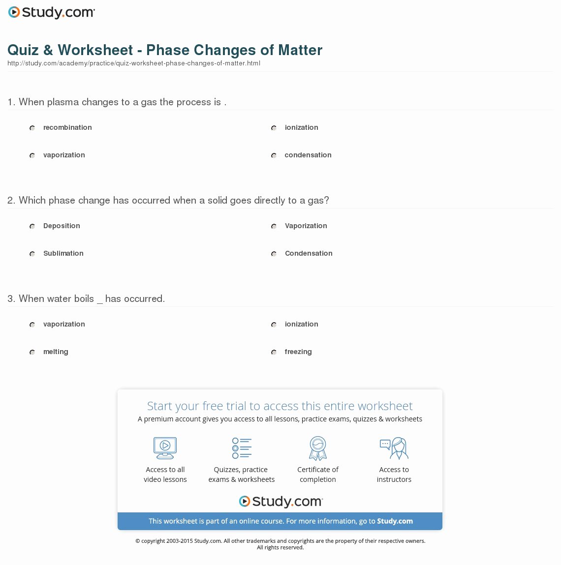 Change In Matter Worksheet Elegant Quiz &amp; Worksheet Phase Changes Of Matter
