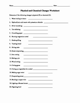 Change In Matter Worksheet Luxury Physical and Chemical Change Worksheet Matter