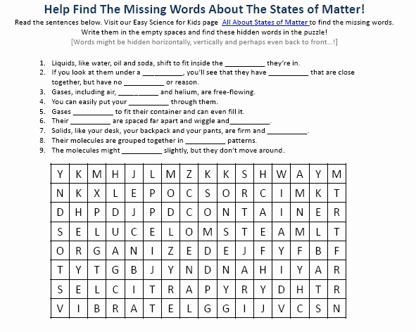 Change In Matter Worksheet Unique States Of Matter Science Facts Worksheet Image Easy