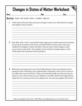 Change Of State Worksheet Beautiful Changes In States Of Matter Worksheet by Elly Thorsen