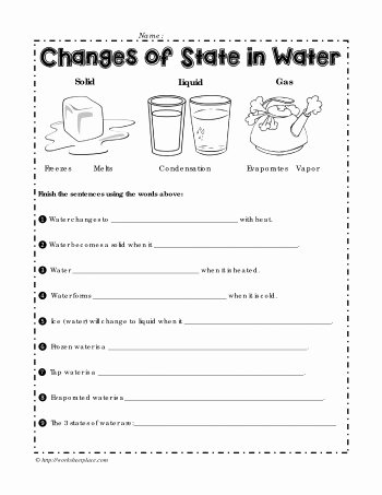 Change Of State Worksheet Lovely Changes Of State In Water Worksheets