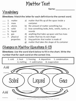 Changes In Matter Worksheet Inspirational States Of Matter Test and S by Scooting Through Second